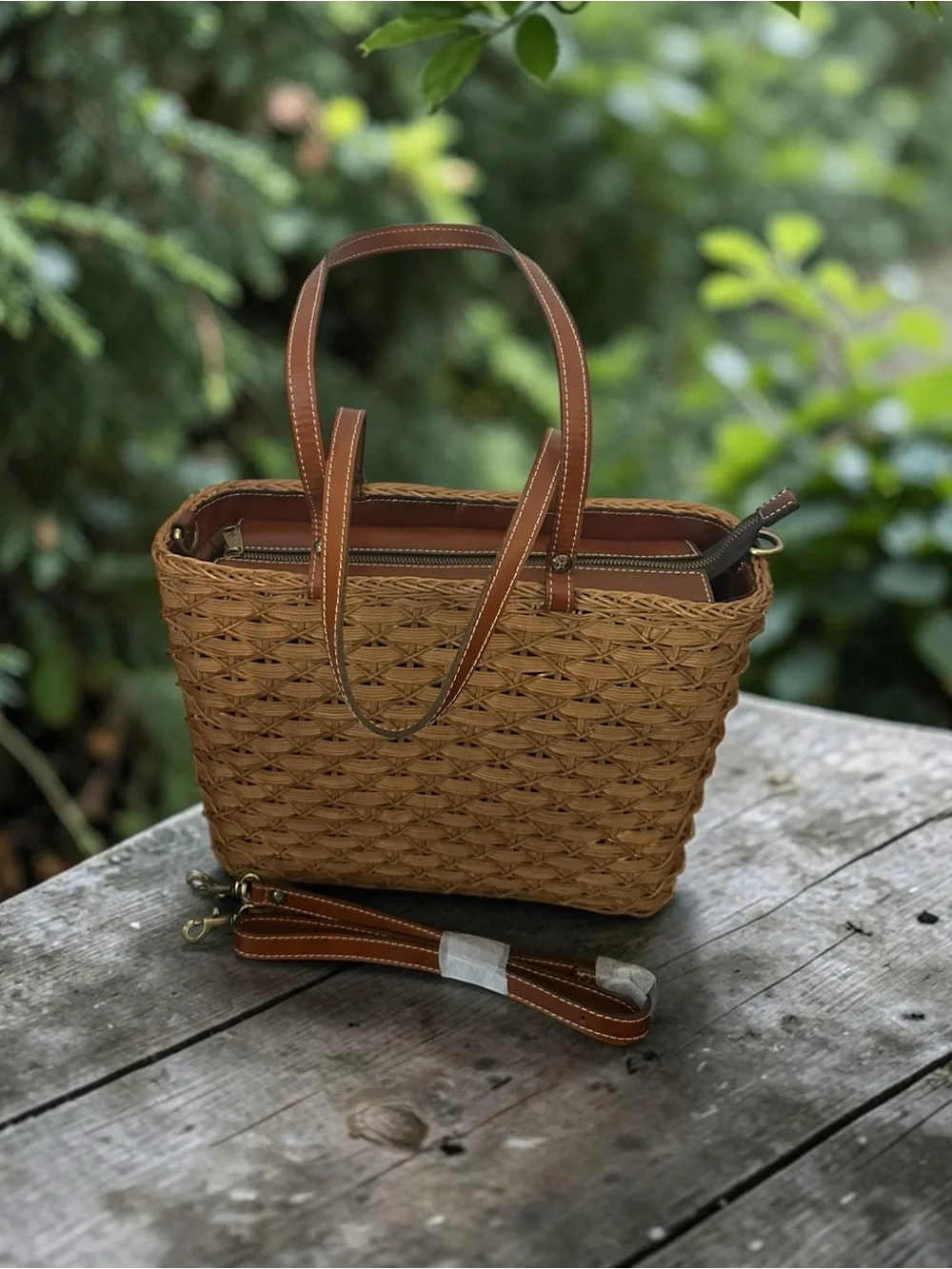 Patricia Nash Woven Straw Tote & Leather Wristlet Set Tan Basketweave Boho - Picture 12 of 13